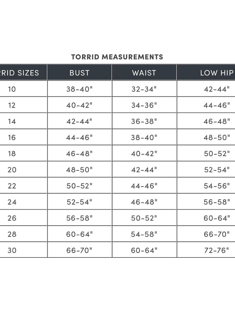 Torrid Size Chart Guide - Picture 2 of 2